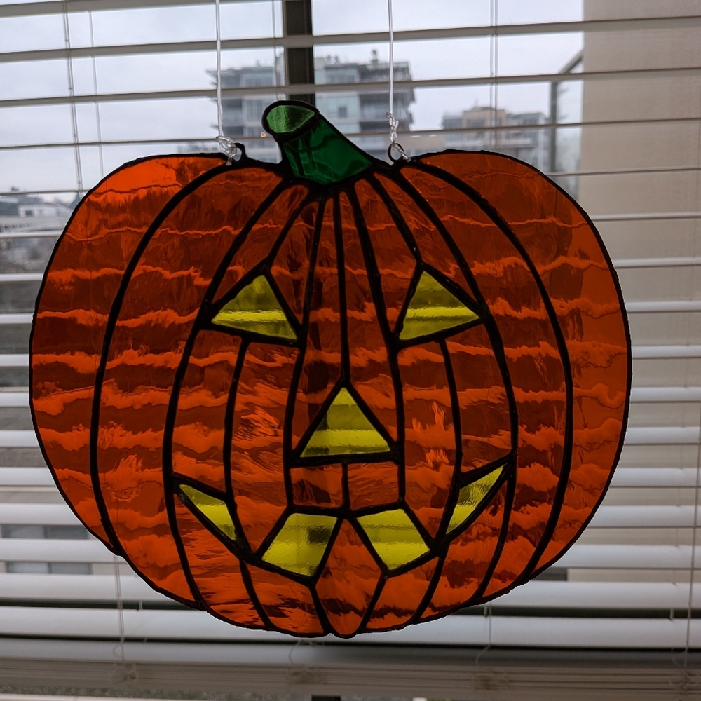 Vintage Stained glass Tiffany style Pumpkin sun catcher Halloween window decor